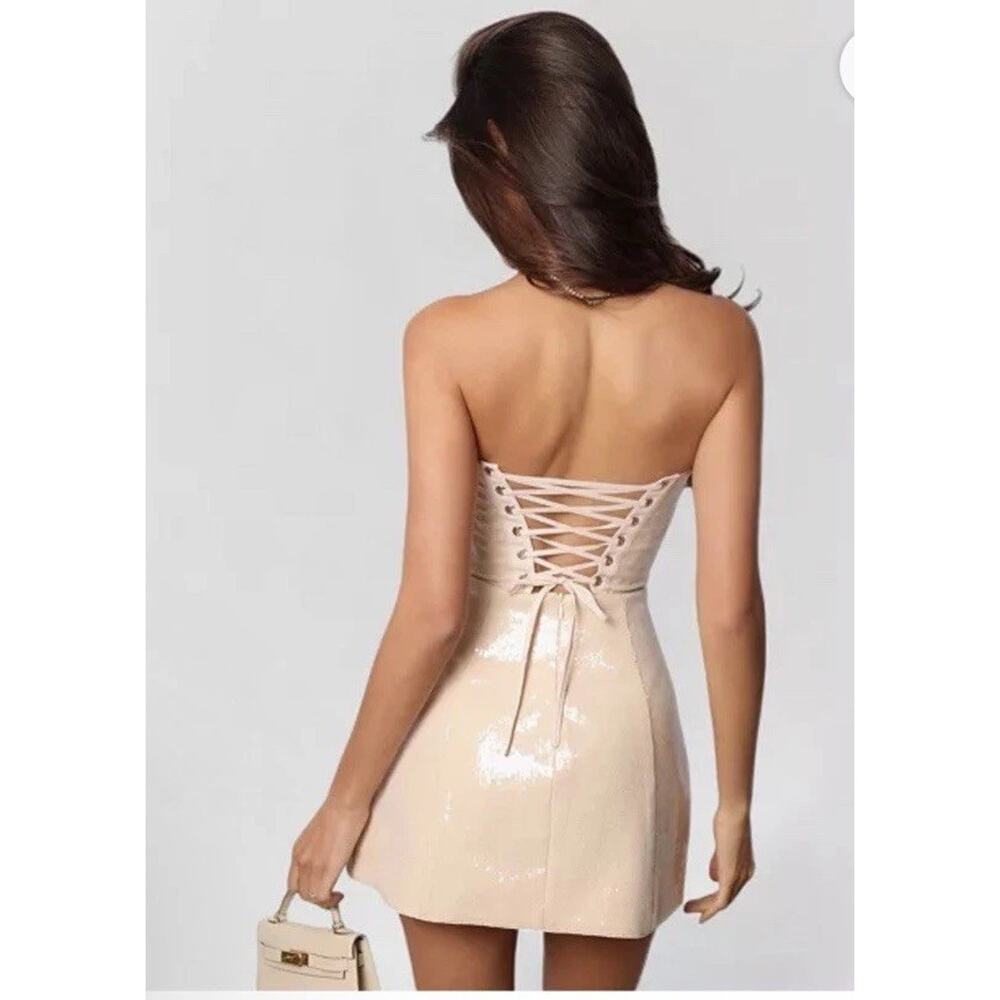 Heiress Beverly Hills Womens Strapless Sequin Corset Mini Dress Natural Sz S NWT - Picture 2 of 16